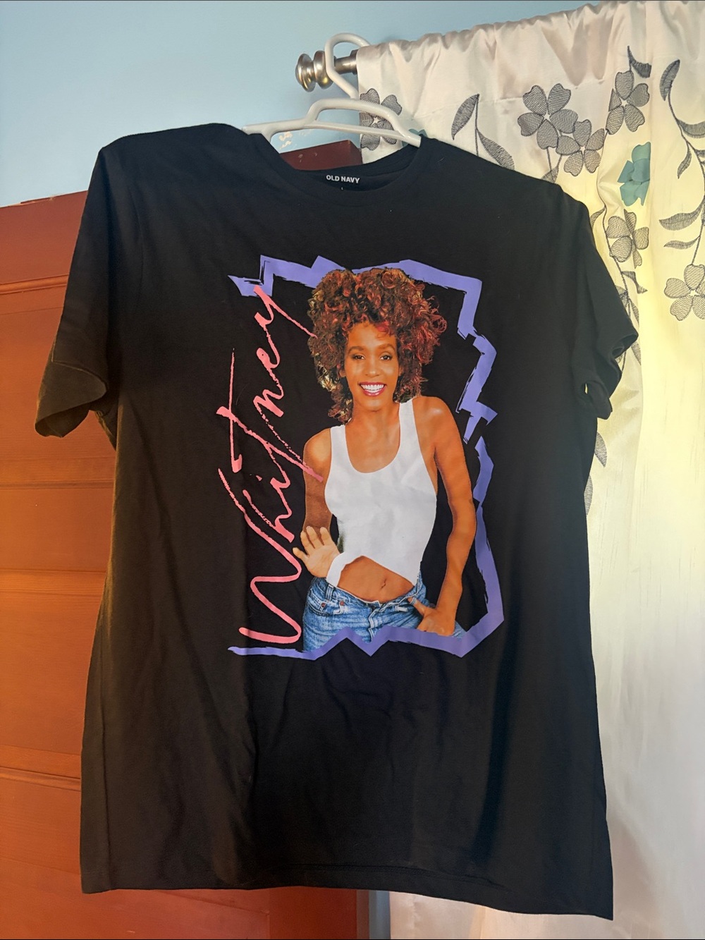 Old Navy Black Graphic Whitney Tee with Purple & Pink Accents